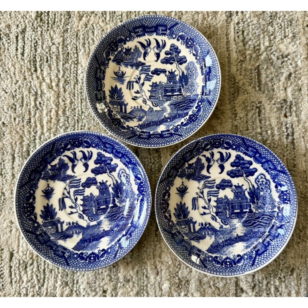 3 Blue Willow Saucer Plates 5 3/4" Made in Japan Vintage